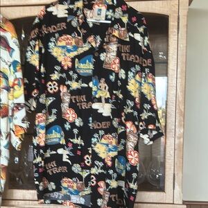 Men's Black Tiki Print Casual Button Down Shirt